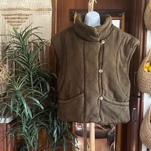 Free People Roll With Us Vest L Moss Green Boho Oversized Quilted Puffer Cotton